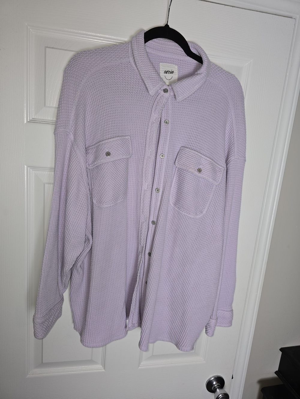 Aerie Lilac Lavender Waffle Button-Up Shirt Jacket Size Large